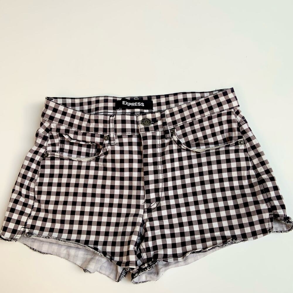 Express White and Black Gingham Cotton Blend High Rise Shorts Women's size 6